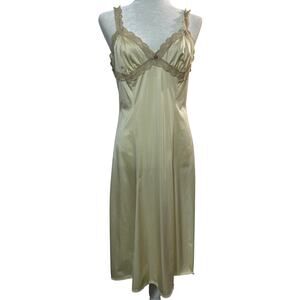 Vintage Womens Sleeveless Slip Dress Chemise Size 6 8 Beige/Nude Lace Coquette